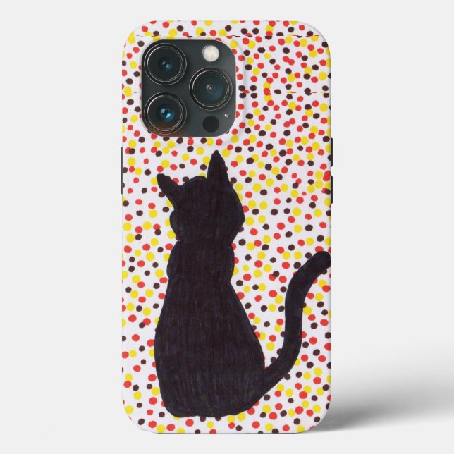Capa de telefone - Gato Preto Contra Pontos Colori (Verso)