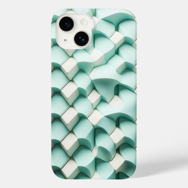 Capa de telefone geométrica moderna em 3D azul-tur (Verso)