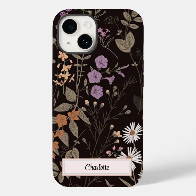 Capa de telefone I de Flor Floral Negro Personaliz (Verso)