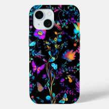 capa de telefone iPhone 15 com Neon Floral Vibrant