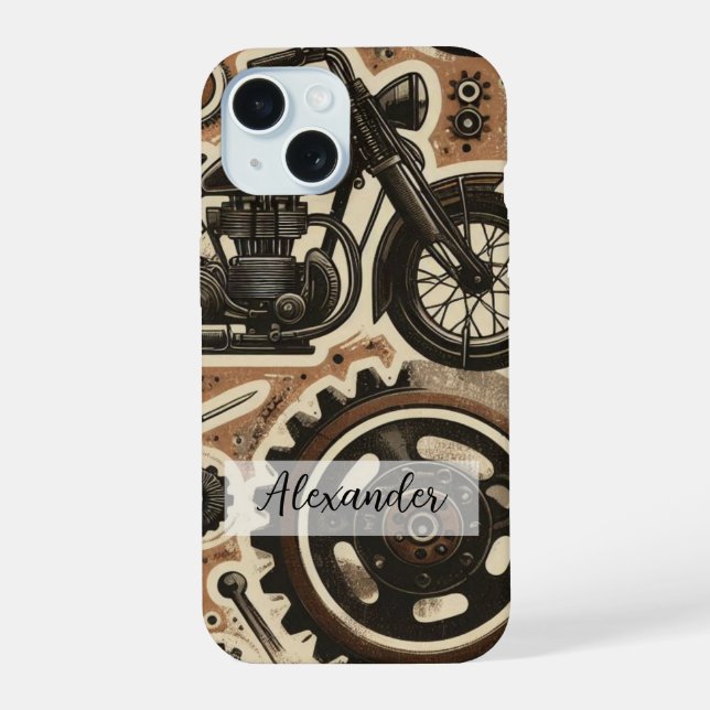 Capa de Telefone Moto Retrô e Engrenagens (Verso)