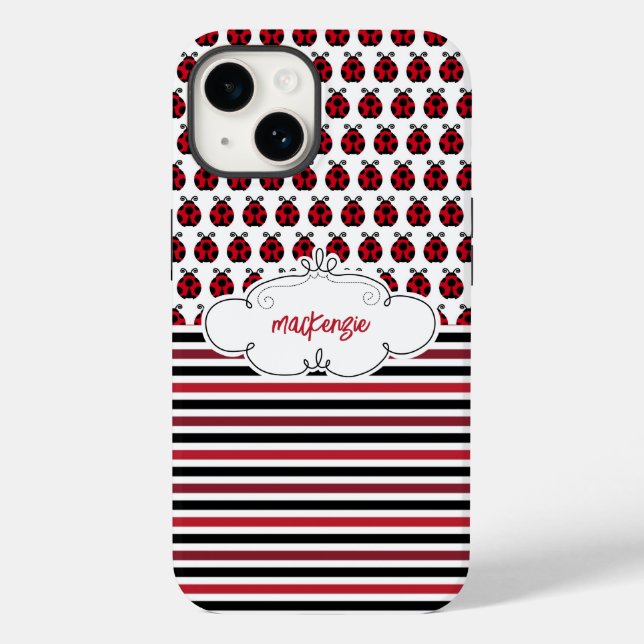 Capa de telefone Personalizada Ladybugs & Stripes (Verso)
