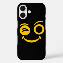 Capa de Telefone Preta com Carinha Sorridente e Pi