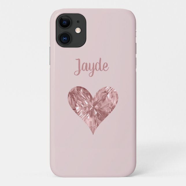 Capa de telefone rosa Dourada Crystal Heart Mobile (Verso)
