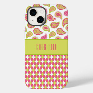 Capa de telefone Rosa e Verde Paisley Argyles