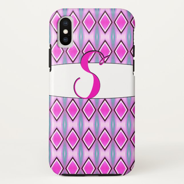 Capa de telefone S Monogramada, rosa e preto (Verso)