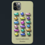 Capa de telefone - Três Botões Dimensionais<br><div class="desc">Os botões 3D,  em retângulos e círculos,  são mostrados em várias cores pastel. O texto "Dispositivo de Comunicação" é uma etiqueta na parte inferior.</div>