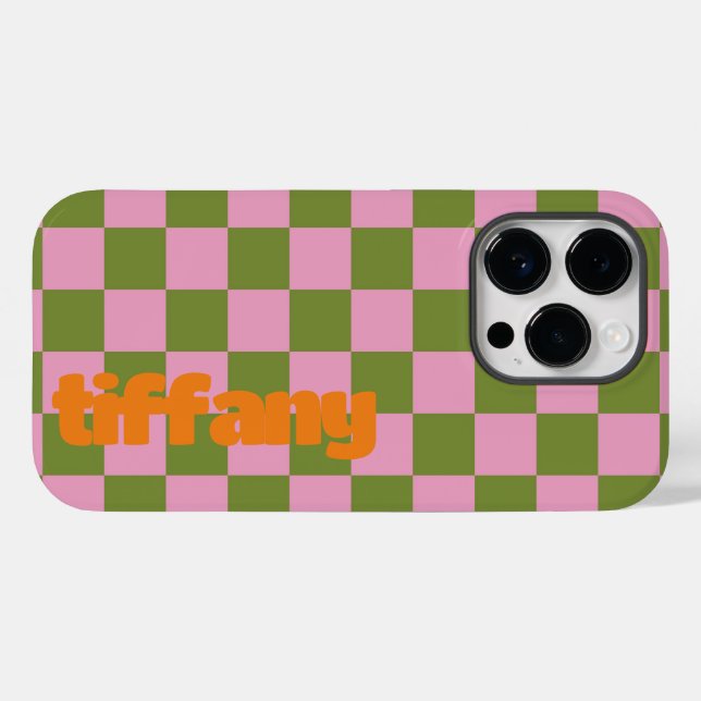 Capa de telefone verde rosa com verificação (Verso (horizontal))