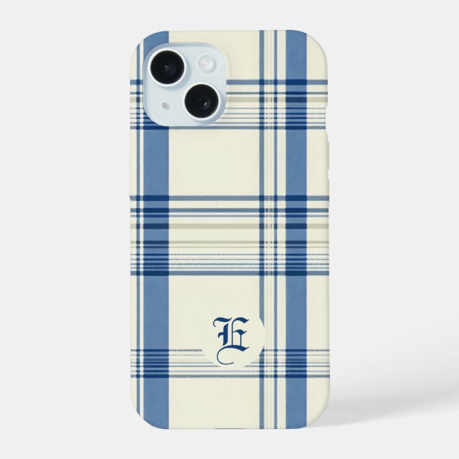 Capa de telefone xadrez azul e creme clássica (Verso)