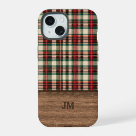 Capa de telefone xadrez com monograma de madeira