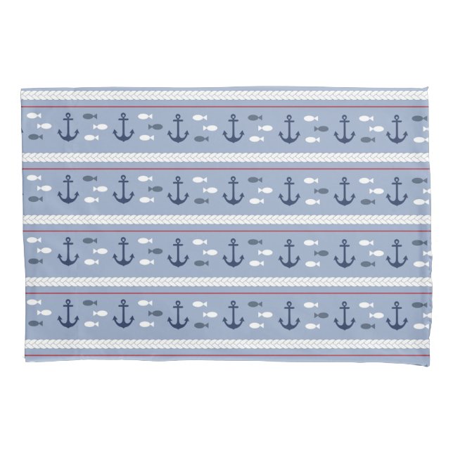 Capa de Travesseiro Âncoras Náuticas Azul e Branco (Frente)