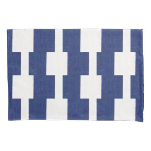 Capa de Travesseiro Listrada Branca e Azul