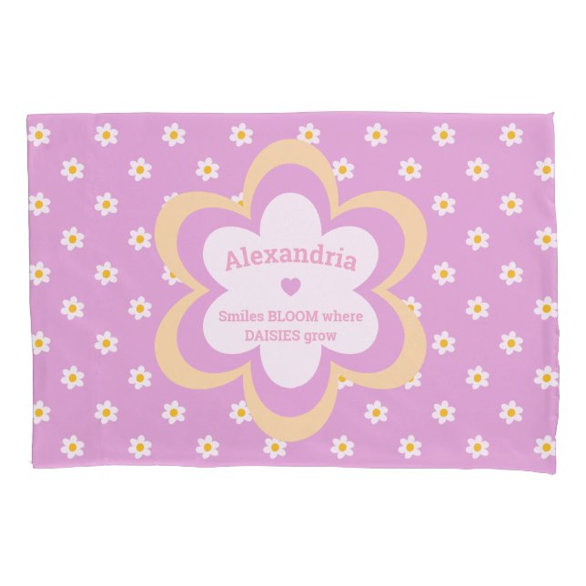Capa de Travesseiro Padrão Pink Daisy-Chain (Frente)