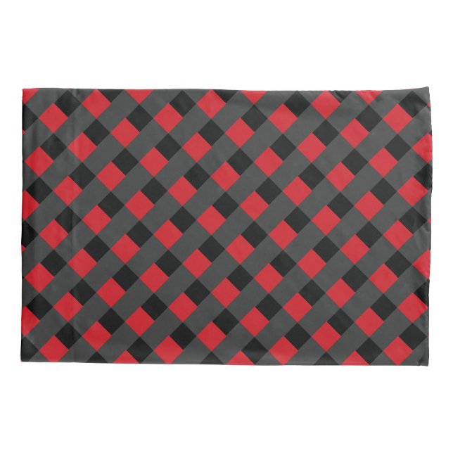 Capa de Travesseiro Xadrez Preto e Vermelho (Verso)