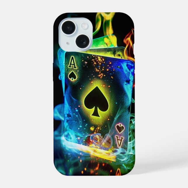 Capa do iPhone 15 Ás de Espadas de Baralho (Verso)