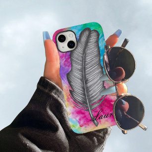 Capa iPhone 8/ 7 Graphite Feather Sketch Abstrato Colorful Boho Div
