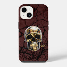 Capa iPhone caveira grunge preta e dourada