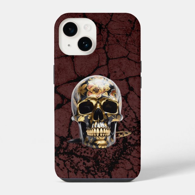 Capa iPhone caveira grunge preta e dourada (Verso)