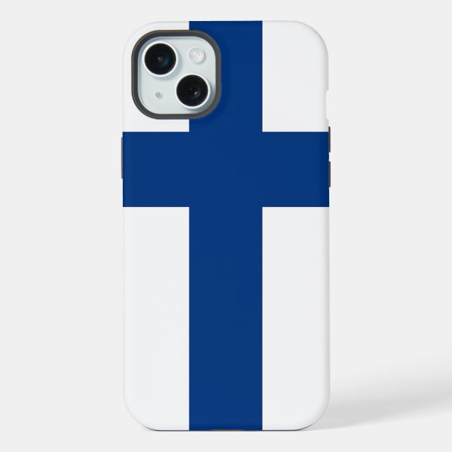 Capa para Apple iPhone 15 Plus, bandeira da Finlân (Verso)