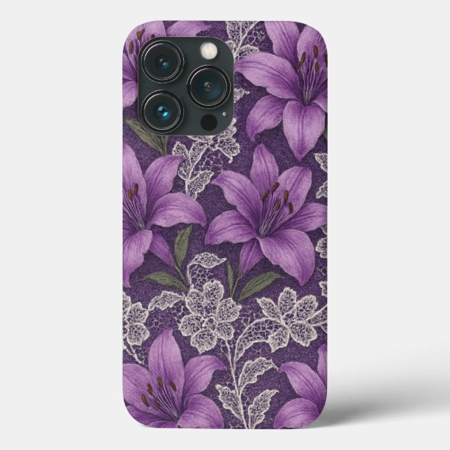 Capa para celular lírios e renda design  (Verso)