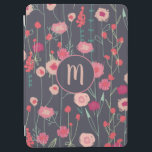 Capa Para iPad Air Cor-de-rosa floral monograma<br><div class="desc">Pintura de flores silvestres que vi por uma parede em Plymouth. Bonito pintura floral cor-de-rosa e solta sobre fundo de cinza escuro. Altere o monograma para personalizar.</div>