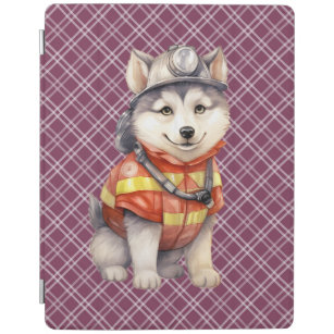 Capa Smart Para iPad Corajoso Bombeiro Siberian Husky Dog Honrando