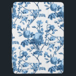 Capa Para iPad Air Elegante Chic Vintage Blue Rosa Floral<br><div class="desc">Padrão floral sem costura,  elegante e inspirado em quic,  com rosas cor-de-rosa,  vinhas verdes,  folhagem e flores brancas e cravos. A cor de fundo é personalizável (preto usado na visualização).</div>