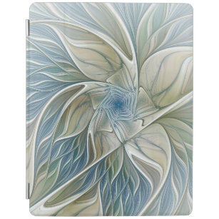 Capa Smart Para iPad Floral Dream Pattern Abstrato Blue Khaki Fractal