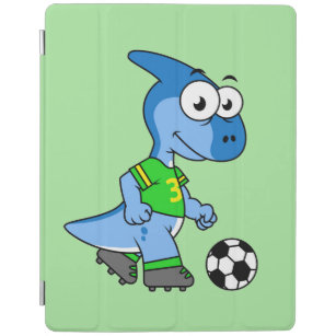 Capa Smart Para iPad Ilustração De Um Parasaurolofo Jogando Futebol.