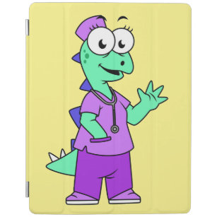Capa Smart Para iPad Ilustração De Uma Enfermeira De Stegossauro.