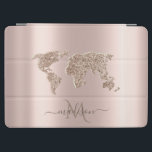 Capa Para iPad Air Monograma Dourado do Rosa Viagem do Mapa Mundial d<br><div class="desc">Mapa mundial de brilho elegante em fundo rosa com seu nome.</div>