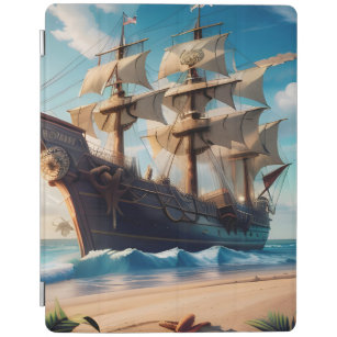 Capa Smart Para iPad Navio de pirata de praia tropical