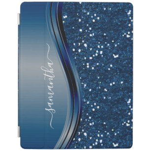 Capa Smart Para iPad Nome manuscrito Marinho Blue Metal Glitter