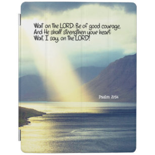 Capa Smart Para iPad Salm 27:14 Espere no oceano Verso da Bíblia LORD