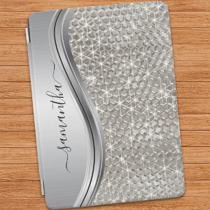 Capa Smart Para iPad Silver Sparkle Glam Bling Personalizado Metal