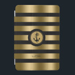 Capa Para iPad Mini Âncora Náutica das Douradas e Negras Modernas<br><div class="desc">Listras metálicas de ouro monogramas e elegantes sobre fundo preto que você pode mudar. Círculo branco e dourado para ilustração da âncora náutica branca. Monograma personalizado Se precisar de ajuda para personalizar, mudar de cor ou qualquer outra coisa para qualquer um dos meus designs, entre em contato com o designer...</div>
