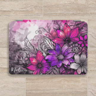 Capa Para iPad Mini Aquarela Floral de Lavanda Magenta