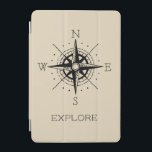 Capa Para iPad Mini Aventura de Explorar Tema da viagens vintage<br><div class="desc">Esta capa de ipad ousada será a adição perfeita aos seus acessórios com tema de viagem. Este design apresenta uma bússola preta com a palavra "EXPLORE" em uma letra preta simples.</div>