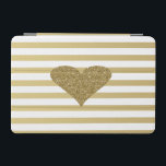 Capa Para iPad Mini Coração Dourada Da Lente De Gliteria Do Chic Elega<br><div class="desc">Esta imagem apresenta um coração falso de ouro brilhante em fundo listrado.Uma design elegante e sofisticada.A perfeita ideia romântica de presente para ela em qualquer ocasião.</div>
