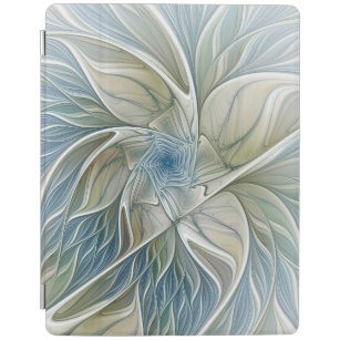 Capa Smart Para iPad Floral Dream Pattern Abstrato Blue Khaki Fractal