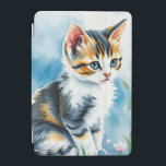Capa Para iPad Mini Kitten em um Jardim Floral Flor<br><div class="desc">Esta imagem encantadora mostra um gatinho adorável com olhos azuis marcantes e uma mistura de pele preta, branca e laranja. O fundo macio, semelhante à aquarela, com sua mistura de tons azuis e brancos, melhora a atmosfera sonhadora. O curioso olhar do gatinho e a postura relaxada acrescentam um senso de...</div>