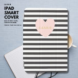 Capa Para iPad Mini Mini Cobrir iPad de Stripe do Coração Cor-de-Rosa-<br><div class="desc">Mini Cobrir Blush Pink Cute Love Heart Stripe iPad Mini Torne este cobrir chic seu e personalize-o com seu nome (em uma cor de bronze/tom dourado).</div>