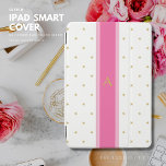 Capa Para iPad Mini MiniCobrir iPad Rosa Stripe Personalizado<br><div class="desc">Um cobrir chic decorado em estrelas douradas e uma faixa de moda. Faça-o seu e personalize-o com o seu nome,  que está numa cor de latão/dourado.</div>