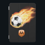 Capa Para iPad Mini Monograma de Futebol ou Futebol<br><div class="desc">Capa de telefone de futebol ou futebol personalizável com suas iniciais. As imagens utilizadas neste item estão licenciadas © Graphics Factory.com</div>