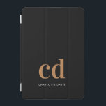 Capa Para iPad Mini Monograma de ouro preto elegante moderno<br><div class="desc">Fundo preto,  ouro e texto branco. Personalize e adicione suas iniciais de monograma e um nome. Ouro e letras brancas. Para ele e para ela.</div>
