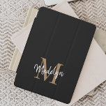 Capa Para iPad Mini Monograma Dourado Moderno - Letra Na moda Feminina<br><div class="desc">Cobrir iPad Pro Dourado Monograma Feminino com Script de Na moda Preto Moderno. Personalize facilmente este moderno e elegante cobrir ipad pro com o seu monograma e nome personalizados.</div>