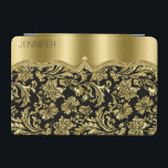 Capa Para iPad Mini Monograma, preto-legante e Dourado amassos<br><div class="desc">Padrão de damascos florais de ornamentado preto e dourado legante. Disponível em outros produtos. Monograma personalizável.</div>