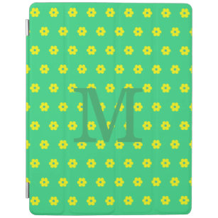 Capa Smart Para iPad monograma retro de flores verdes amarelas vindas