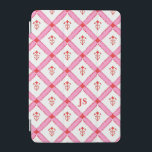 Capa Para iPad Mini Padrão Cinza e Vermelho com Iniciais<br><div class="desc">Rosa e vermelho numa floral divertida,  gingham inspirou um padrão. Personalize com suas iniciais ou nome!</div>