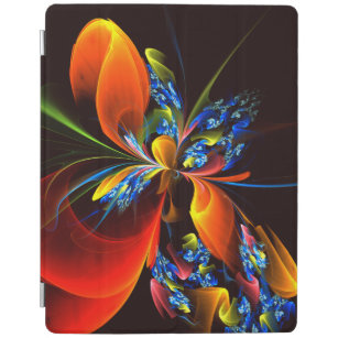 Capa Smart Para iPad Padrão de Abstrato de Arte Floral Azul Laranja Mod